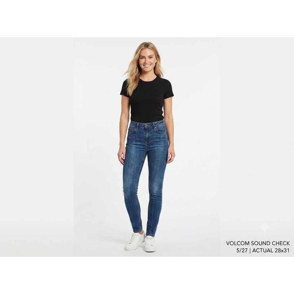 Volcom Sound Check High Waisted Skinny Jeans Womens 5 27 Actual 28x31 Blue Denim